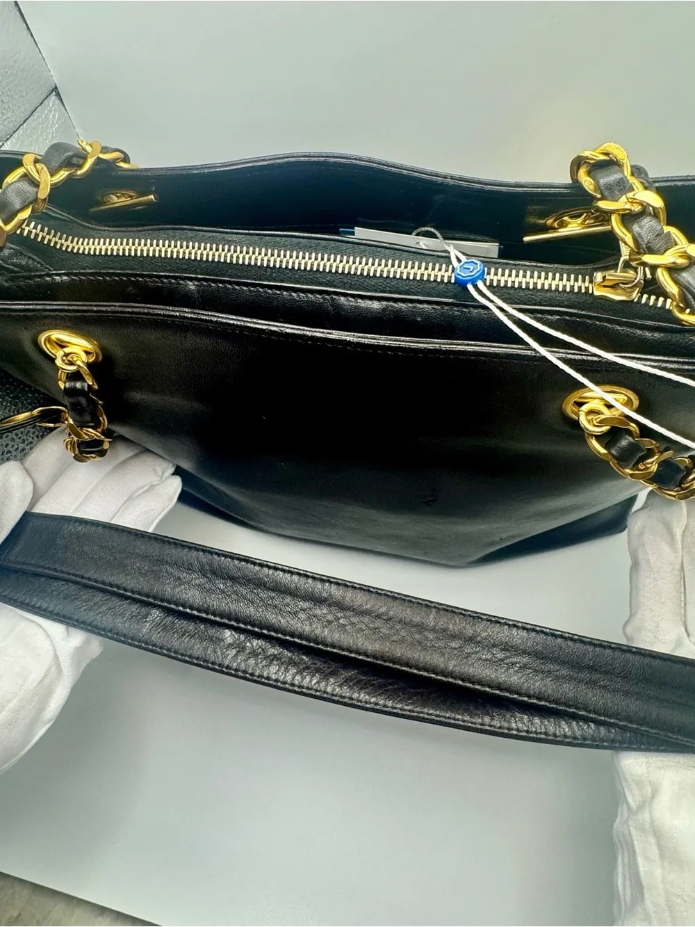 CHANEL Vintage Black Leather Shoulder Bag with Gold CC Hardware